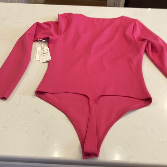 NEW Good American Pink Balletcore Bodysuit Scoop Neckline long sleeve snap large - Picture 7 of 8